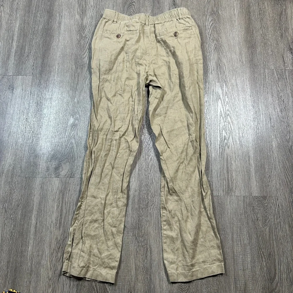 Club Room Linen Pants Small 30X30 Tan Drawstring Stretc Luxury Straight Leg